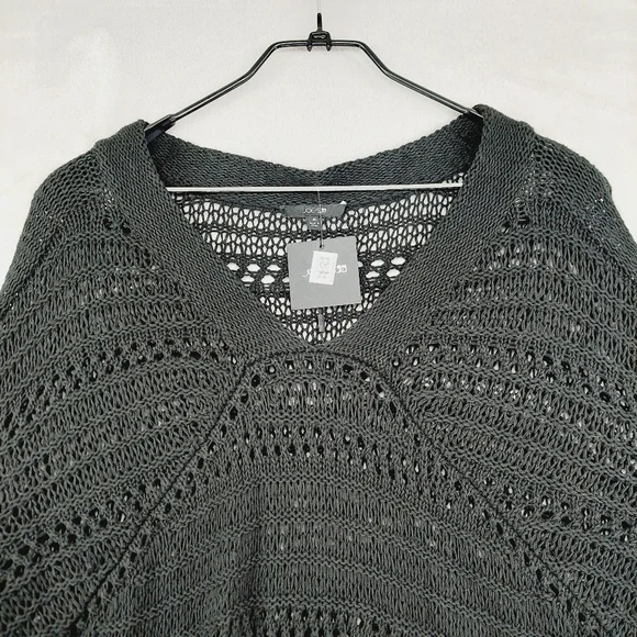 New Joe's Women's Black V-Neck Long Sleeve Knit Crochet Cropped Sweater P3690 - Picture 3 of 8